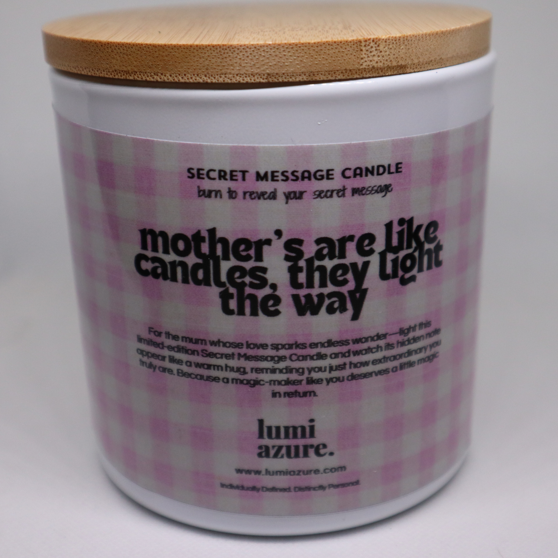 Limited Edition Mothers Day Secret Message Candle - pink gingham
